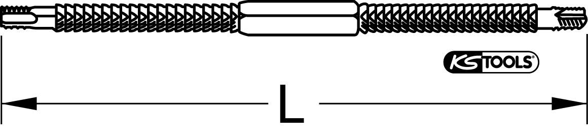 Illustration eines flexiblen Schraubendreher-Verlängerungsschlauchs mit der Marke 'KS Tools' und einem Hinweis auf die Länge 'L'.