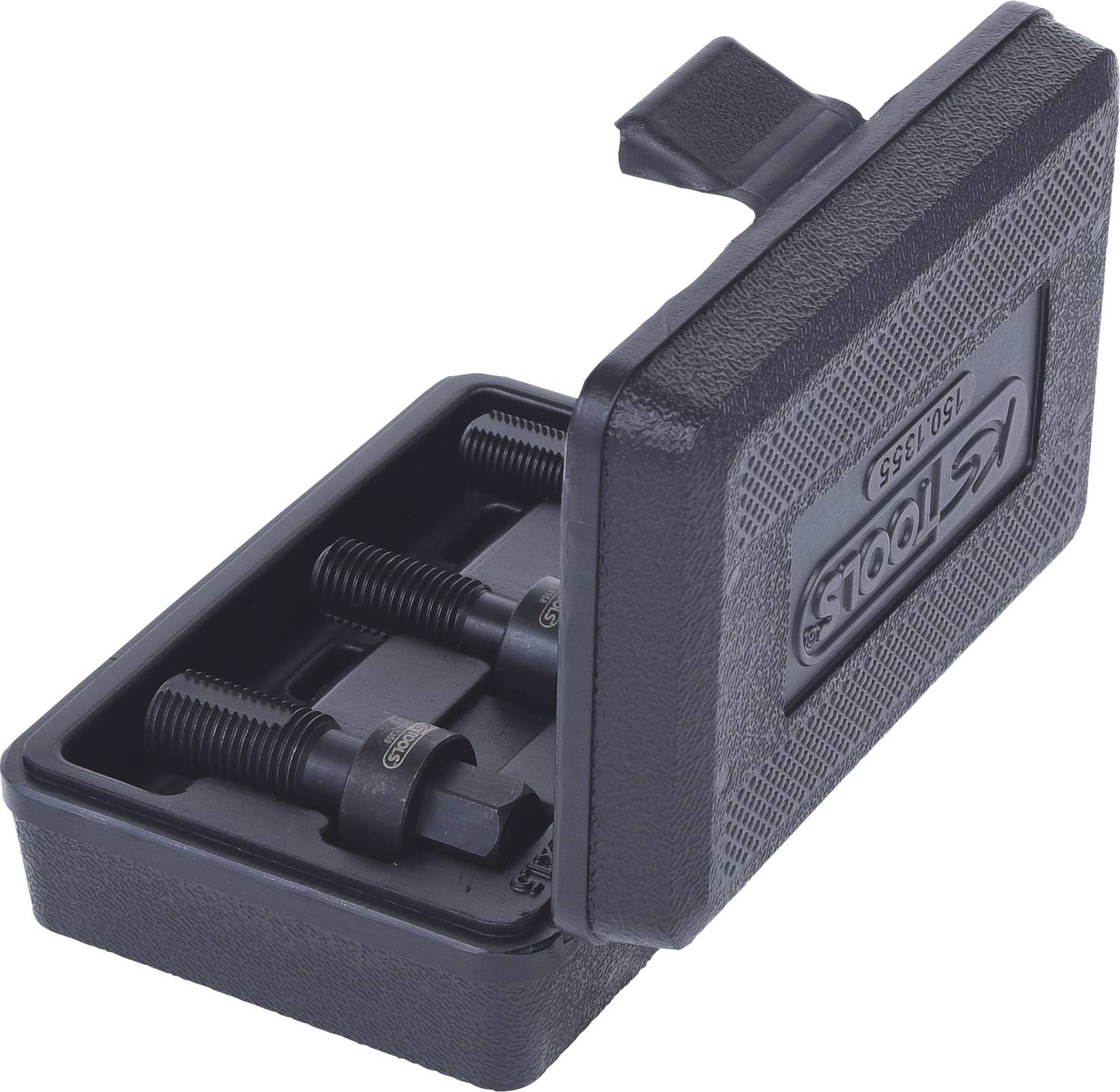 Ein schwarzes Kunststoffetui mit drei Schrauben und einem Einsatz. Das Logo 'LStarTools' ist auf dem Etui sichtbar.