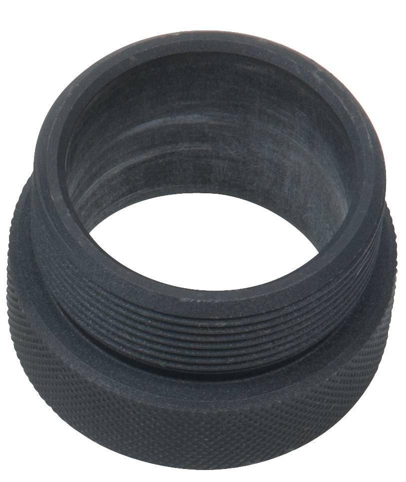 Schwarzes Metallgewinde mit zylindrischer Form, glatt innen und geriffelt außen.