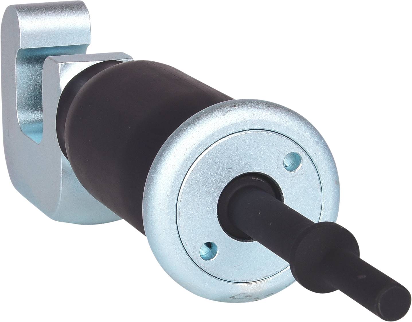 Ein schwarzer Türschließzylinder mit silbernem Rand und einem Verriegelungsmechanismus mit verlängerter Welle.