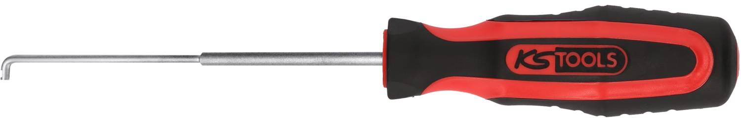 Ein roter und schwarzer Hakenwerkzeug mit Kunststoffgriff und der Aufschrift 'KS TOOLS' auf dem Griff.