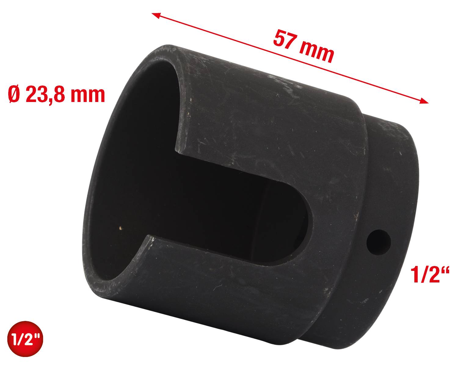 Zylinderförmiger Metallaufsatz mit einem Schlitz, 57 mm lang, Durchmesser 23,8 mm, 1/2 Zoll, schwarzes Finish, technisches Werkzeug.