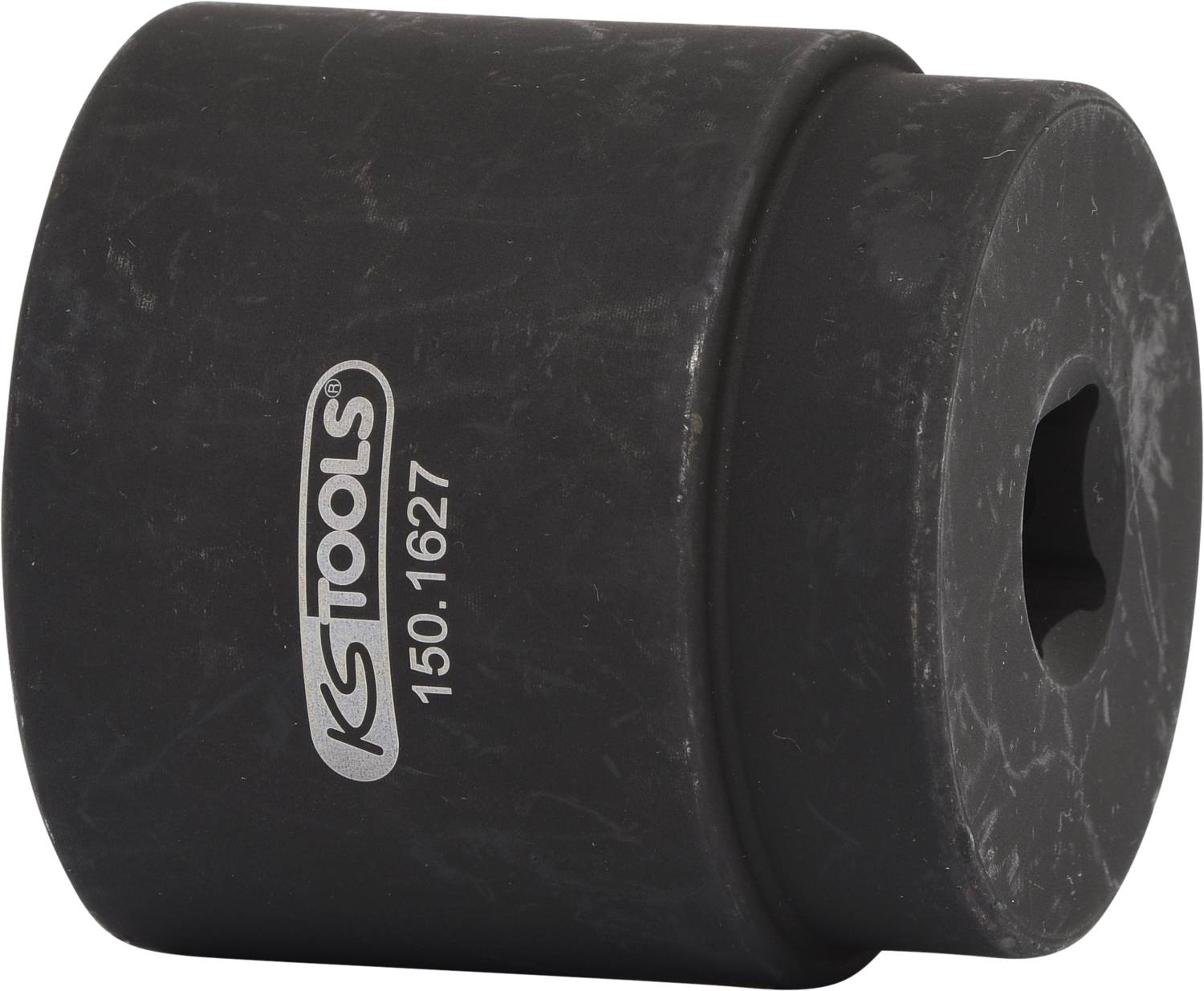 Ein schwarzer Metallwerkzeugaufsatz mit eingravierter Aufschrift 'KS TOOLS 150.1627'.