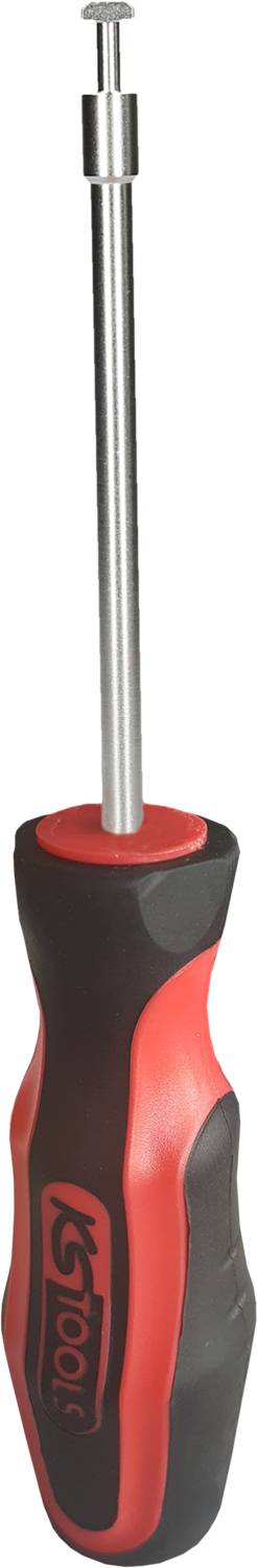 Ein roter und schwarzer Sechskantschraubendreher mit magnetischer Spitze zum einfachen Anziehen von Schrauben.