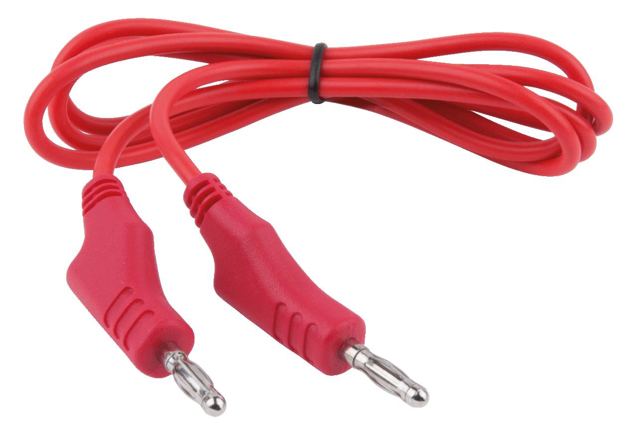 Rotes Audiokabel mit zwei Stereo-Steckern, gebündelt für ordentliche Aufbewahrung. Ideal für Musikverbindungen oder Lautsprechersysteme.