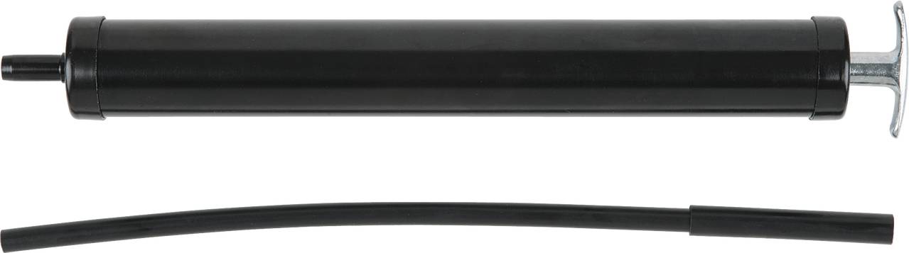 Schwarze Handpumpe mit abnehmbarem Schlauch, geeignet zum Aufpumpen von Sportbällen und Schlauchbooten.