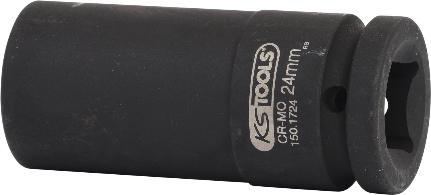 Bild eines Steckschlüsseleinsatzes, 24mm von KS Tools, mit der Aufschrift 'CR-MO'. Werkzeug zur Anwendung mit Ratschen.