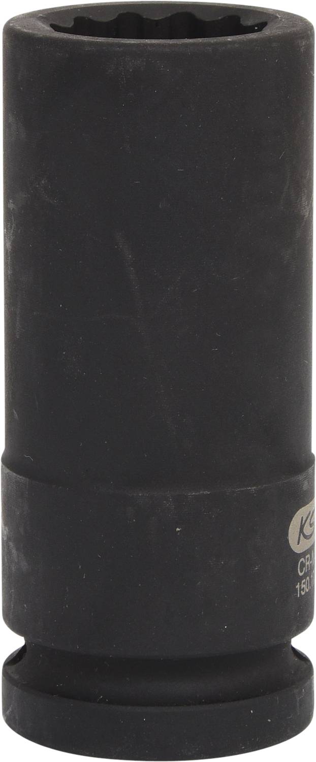 Schwarze Stecknuss, zylinderförmig, verwendet für Schraubarbeiten mit Werkzeugen wie Ratschenschlüsseln. KTC CR-MO 19mm