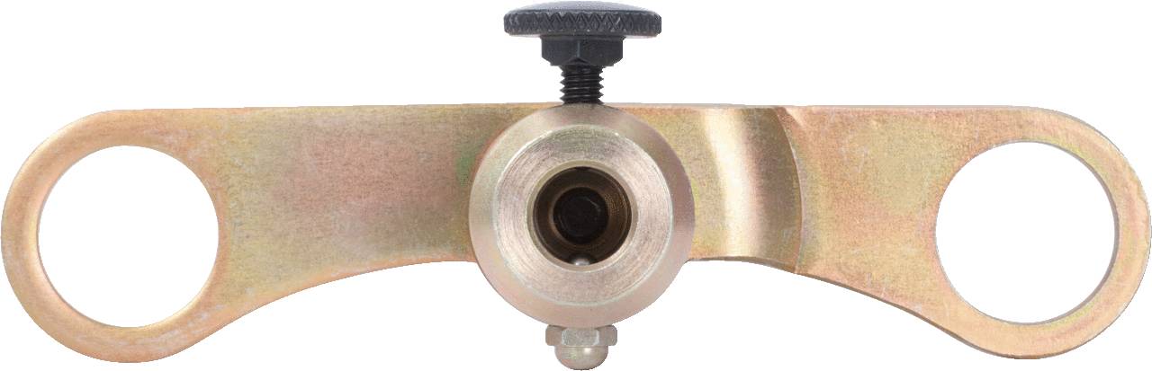 Metallwerkzeug mit zwei runden Griffen und einer zentralen Schraube, vermutlich zum Spannen oder Befestigen geeignet.