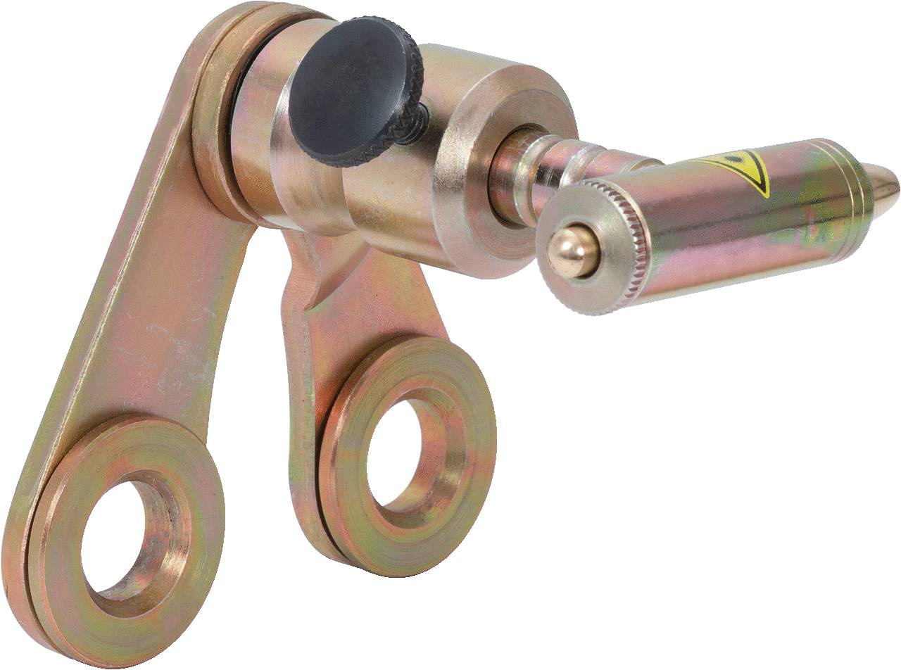 Metallverbinder mit zwei kreisförmigen Anschlüssen und einem Zylinder, der seitlich herausragt. Verwendet in mechanischen Anwendungen.