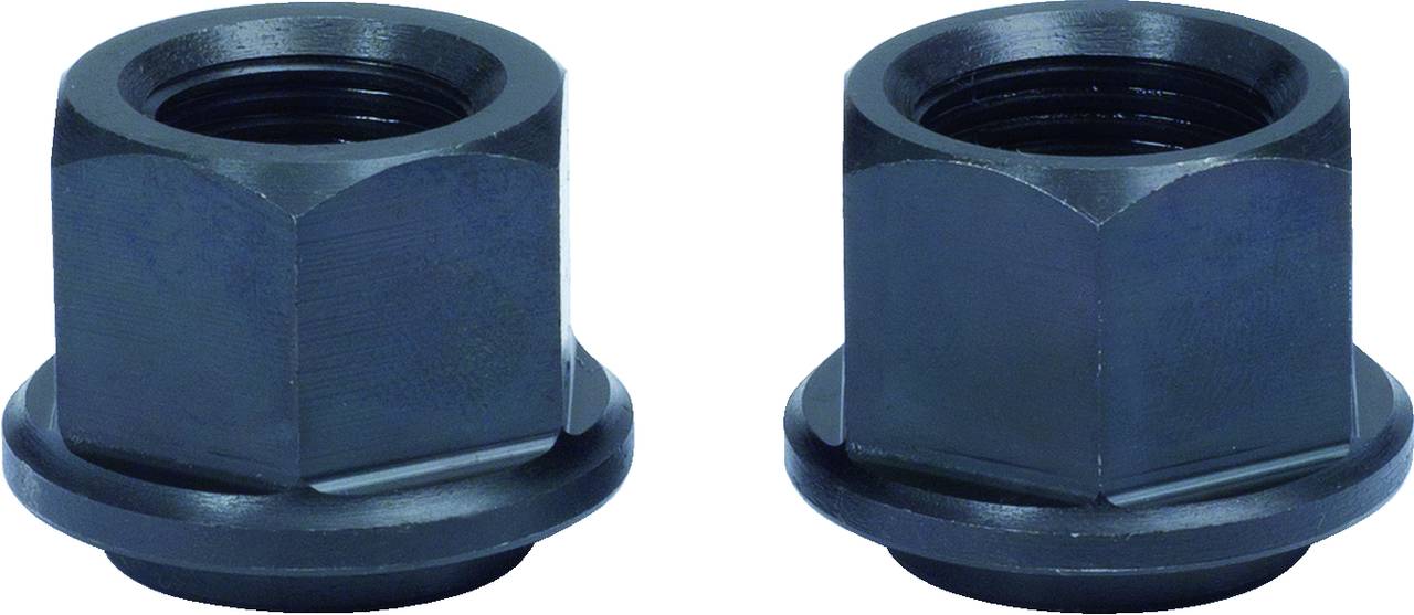 Zwei schwarze Sechskant-Muttern nebeneinander, geeignet für mechanische Befestigungen.