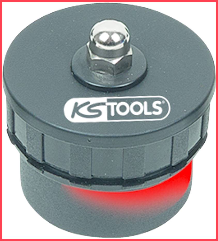 Ein schwarzer Ölfilterschlüssel mit KS Tools Logo, rotem Akzent, zum Entfernen von Ölfiltern.