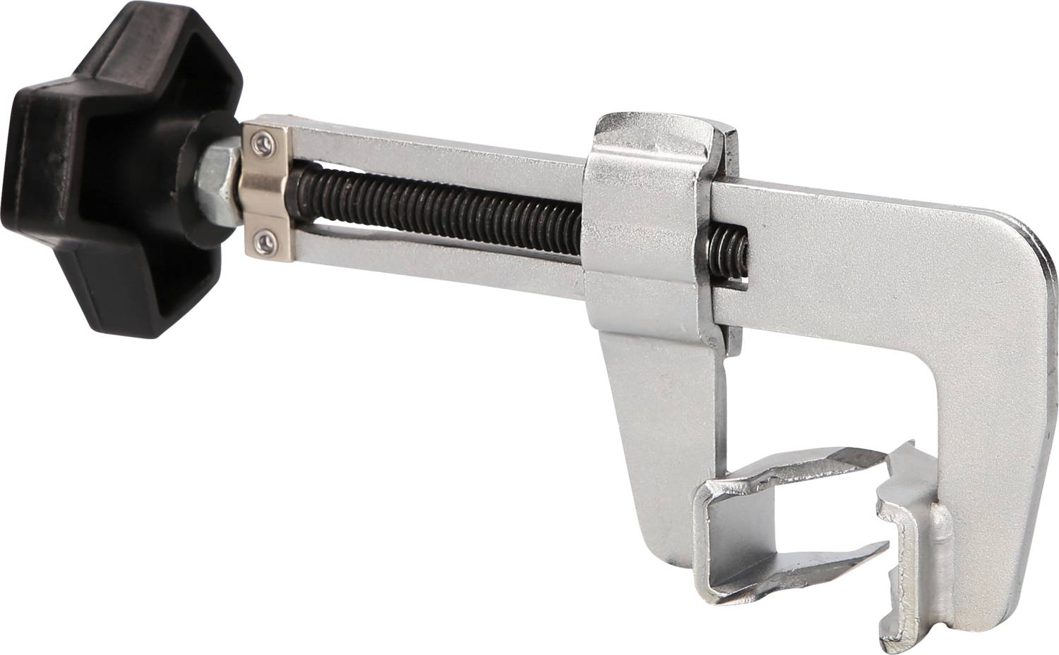 Ein silberfarbener Spurstangenkopf-Ausdrücker mit schwarzem Drehgriff. Wird verwendet, um Spurstangenköpfe von Autos zu lösen.