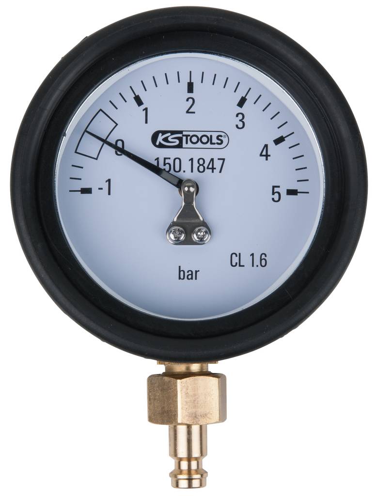 KS Tools 150.1847 Manometer 1,0 - 5,0 bar inkl. Anschlussnippel und Schutzkappe
