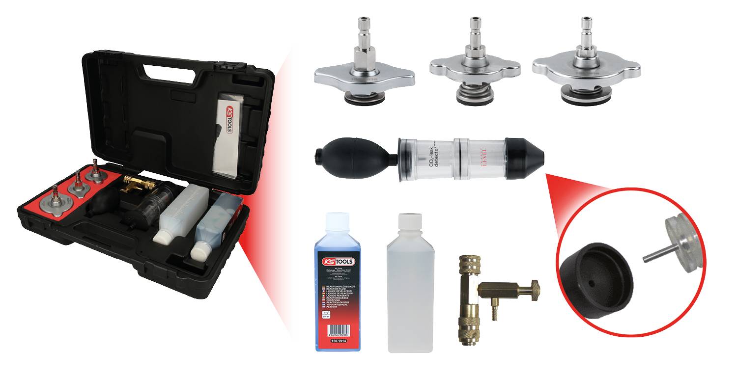 KS Tools 150.1910 CO2-Zylinderkopf-Lecktest-Satz, 8-tlg