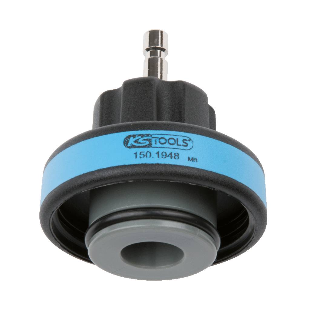 Auto-Entlüfteradapter mit blauem Ring und Aufschrift '150.1948'. Verwendet zum Entlüften von Fahrzeugen.