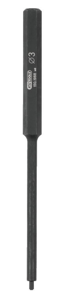 Ein metallischer Innensechskantschlüssel mit langem Schaft, verwendet zum Anziehen oder Lösen von Schrauben mit Innensechskantkopf.