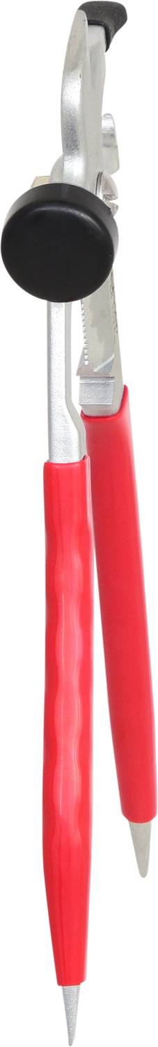 Ein roter Zirkel mit silbernen Details, zum Zeichnen von Kreisen.