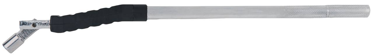 Ein silbernes Verlängerungsrohr mit einem geriffeltem Griff und einem gebogenen Kopf, vermutlich für den Einsatz in der Fahrzeugmechanik.