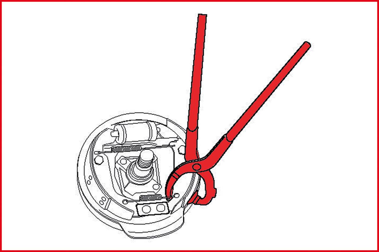 Diagramm zeigt eine Zange, die ein rundes mechanisches Gerät hält, möglicherweise zur Wartung oder Reparatur genutzt.