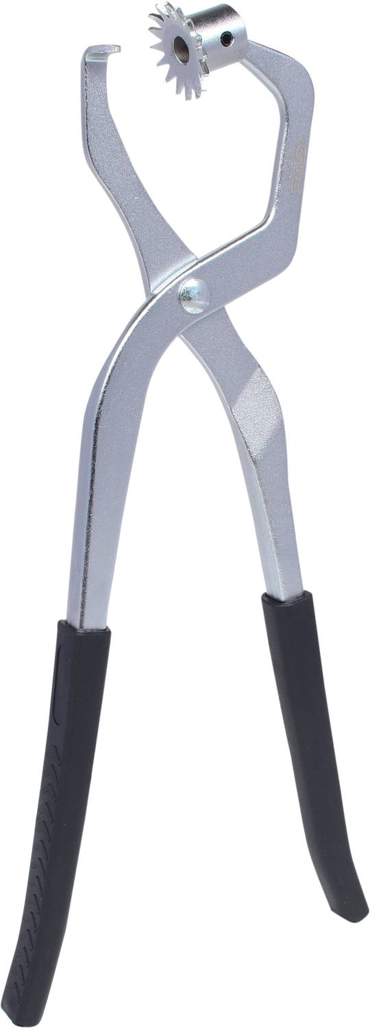 Metallische Revolverlochzange mit schwarzem Griff, zum Stanzen von Löchern in Materialien wie Leder oder Stoff.