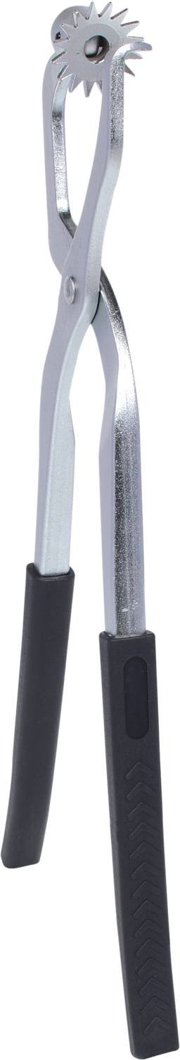 Lochzange mit schwarzem Griff, verwendet zum Stanzen von Löchern in Materialien wie Leder oder Stoff.