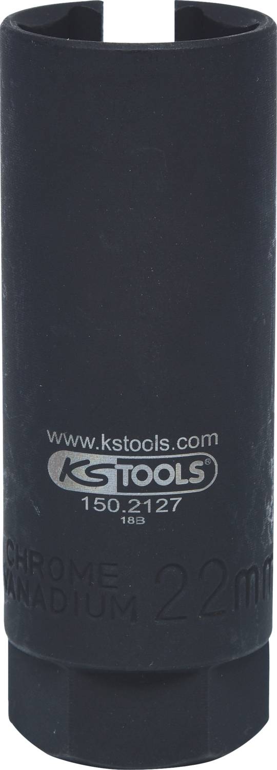 Eine schwarze 22 mm Stecknuss von KS Tools aus Chrom-Vanadium-Stahl.