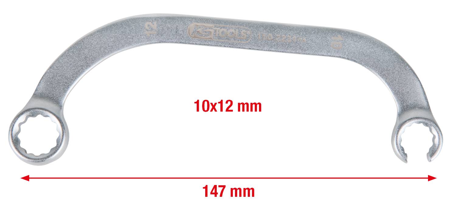 Ringmaulschlüssel mit Ringgrößen 10x12 mm, Länge 147 mm, aus Metall, gezeigt in einer horizontalen Ansicht.