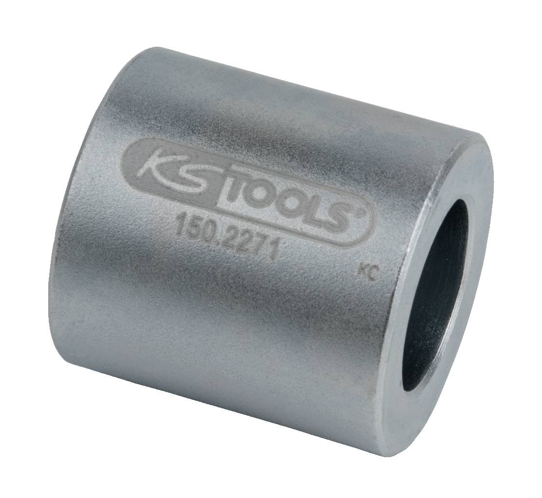 Ein metallischer zylindrischer Adapter mit der Aufschrift 'KS TOOLS 150.2271' dient als Werkzeugaufsatz.