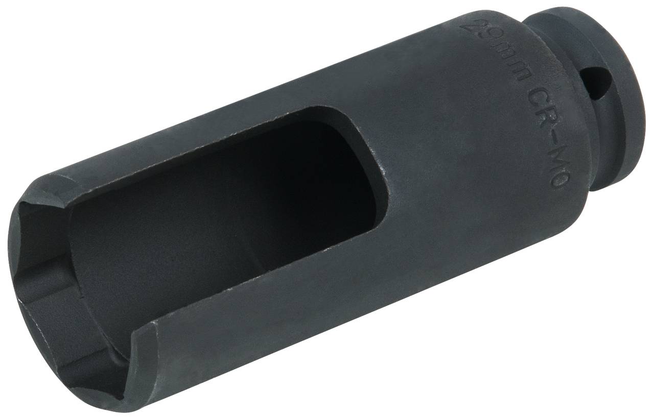 Schwarze Steckschlüsselbuchse aus robustem Material mit gerändeltem Griff.