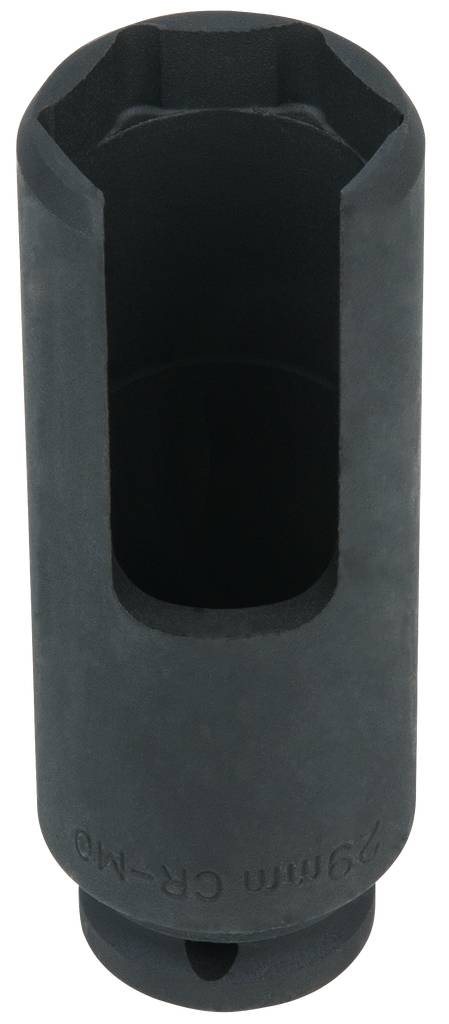 Eine schwarze, zylindrische Buchse aus Metall mit geriffeltem Inneren, geeignet für 29-mm-Schraubverbindungen oder -komponenten.