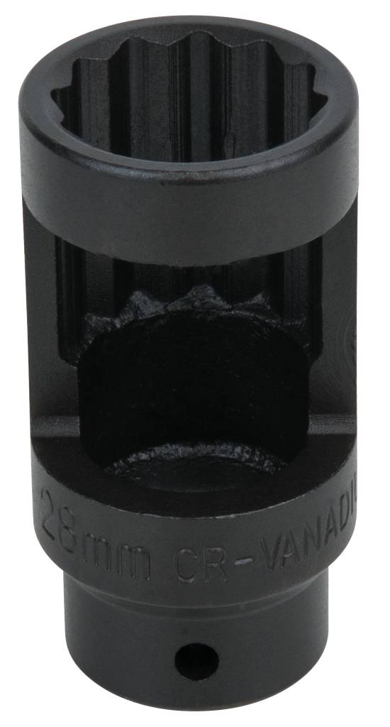 Ein 28-mm-Sechskant-Werkzeugaufsatz aus Chrom-Vanadium, zylindrisch, mit gerändelter Fläche für verbesserte Griffigkeit.