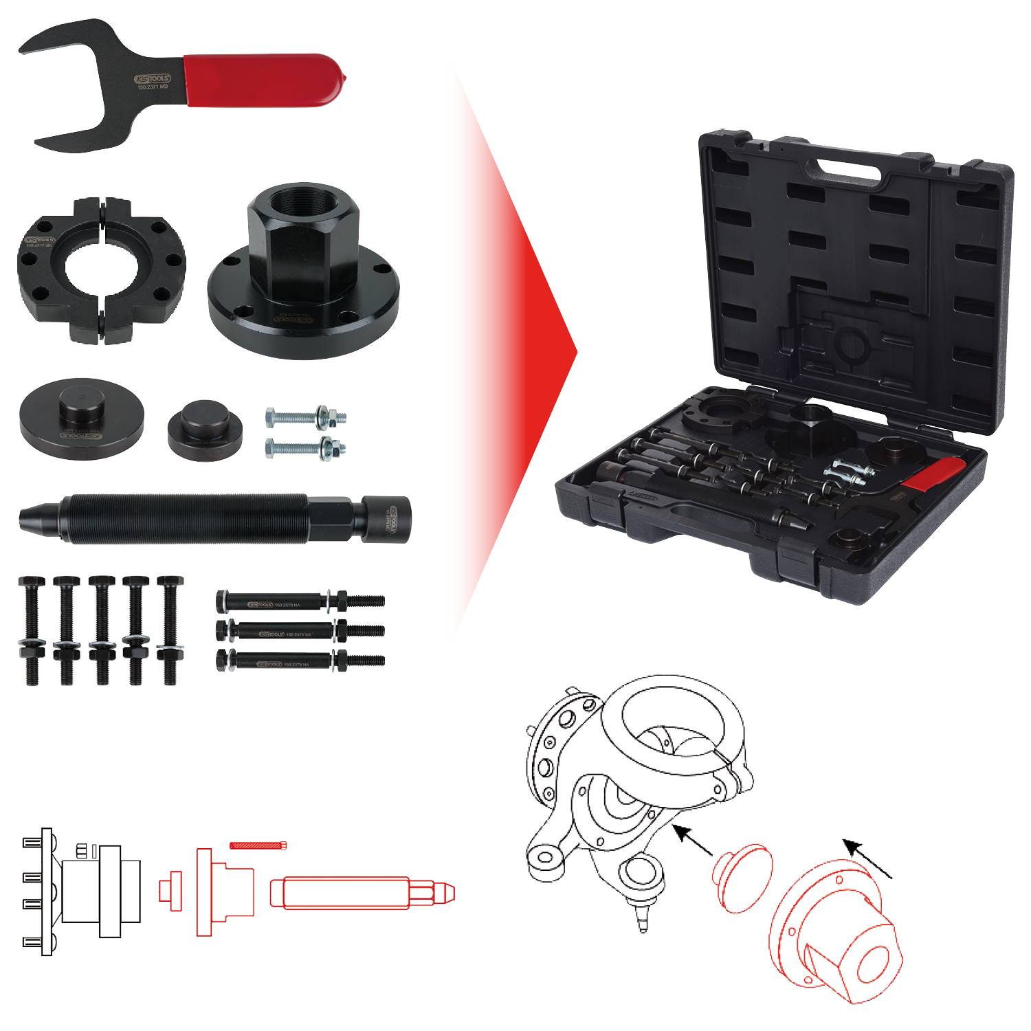 KS Tools 150.2370 Radlager-Werkzeug-Satz für Ford Transit, 17-tlg
