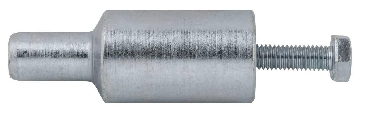 Zylinderförmiger Metalladapter mit Schraube, wahrscheinlich ein Befestigungselement für Maschinen oder technische Anwendungen.