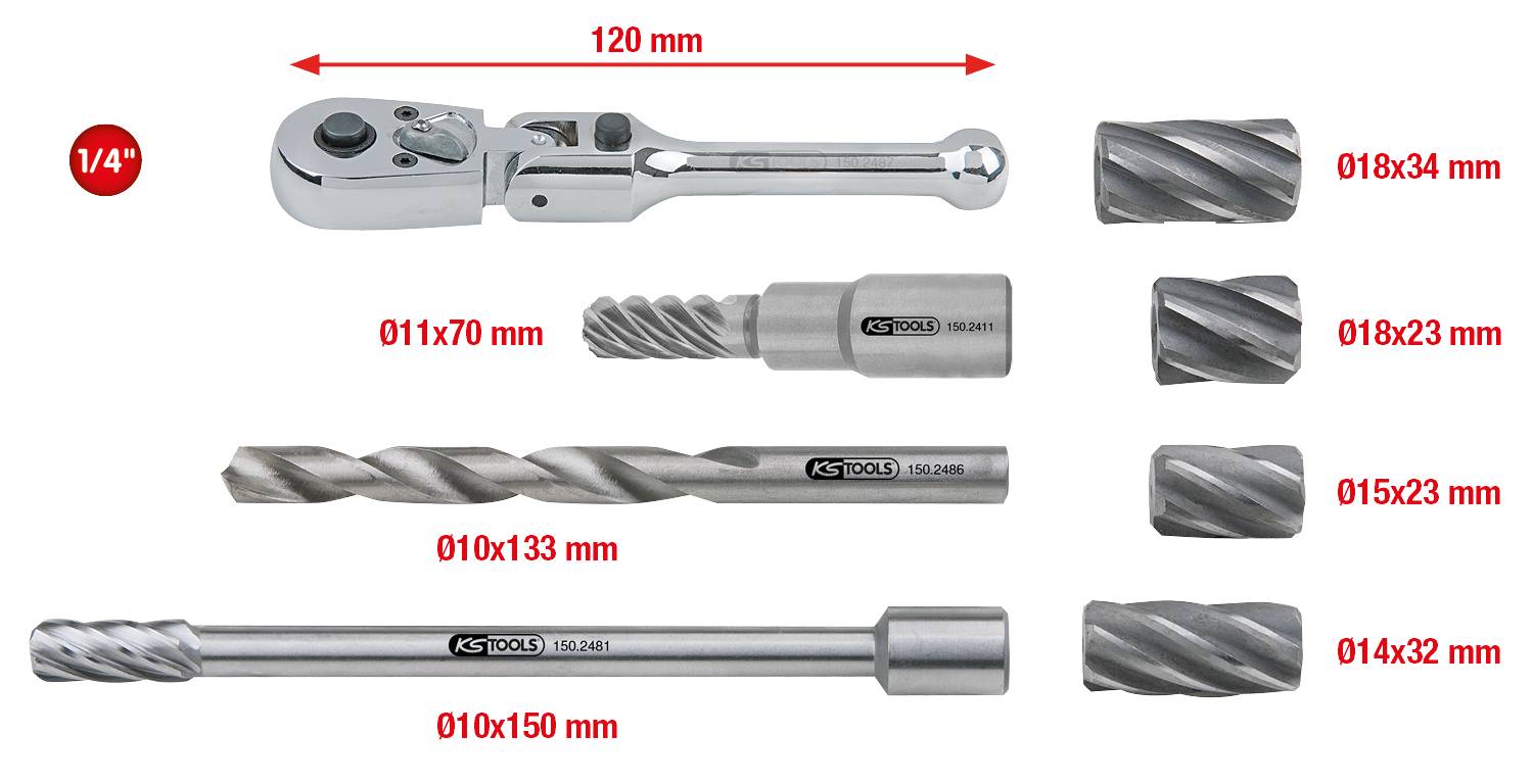 KS Tools 150.2410 1/4" MASTER ABS-Sensoren-Reibahlen-Satz, 8-tlg