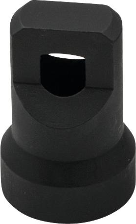 Ein schwarzes, zylindrisches Metallteil mit rechteckiger Öffnung an der Oberseite.
