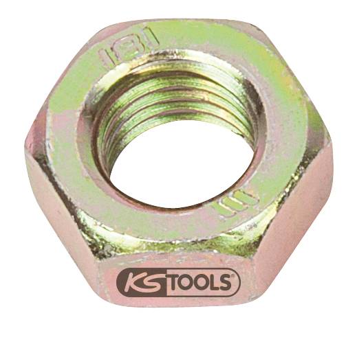 Sechskantmutter aus Metall mit Innengewinde, Logo 'KS TOOLS' erkennbar.