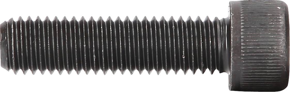 Eine schwarze Schraube mit einem geriffelten Kopf, die für industrielle Befestigungen verwendet wird.