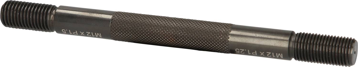 Ein zylindrisches Metallwerkzeug mit gerändeltem Griffbereich und beidseitigen Gewinden, gekennzeichnet mit 'M12 x 1.25' und 'M12 x 1.5'.