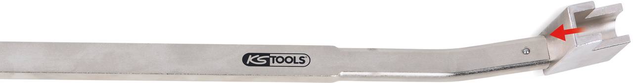 Metallischer Brecheisen-Aufsatz mit markantem, breiten Ende und einer eingebauten Keilfunktion. Aufgedrucktes Logo 'KS Tools'.