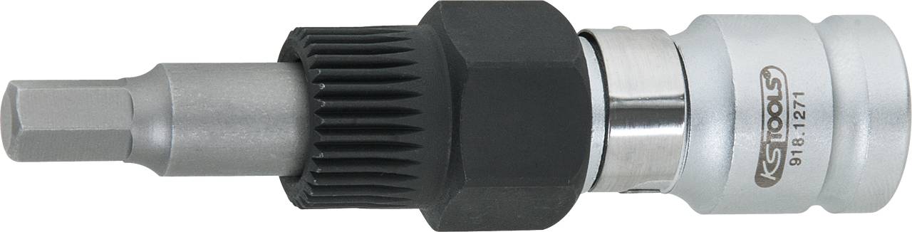 Ein Schlagtreiber von KS Tools mit silbernem und schwarzem Gehäuse, geeignet zum Lösen oder Festziehen von Schrauben und Muttern.