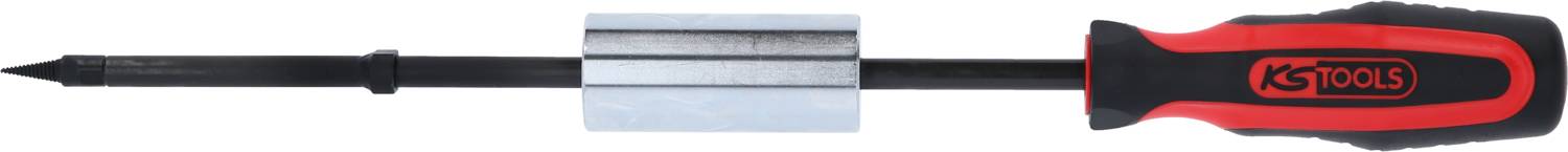 Schraubendreher mit rotem und schwarzem Griff auf weißem Hintergrund, markiert mit 'KS Tools'.