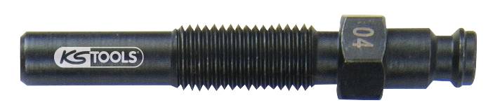 Ein schwarzer Gewindebolzen mit sechseckigem Kopf, weißem 'KS Tools'-Logo und der Zahl '04' auf dem Sechskant.
