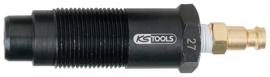 Ein schwarzer Adapter mit einem Messinganschluss, seitlich beschriftet mit '27'. Markenlogo 'KS Tools' aufgedruckt.
