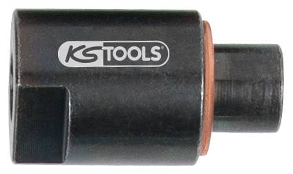 Ein schwarzes Werkzeugteil mit der Aufschrift 'KS Tools' auf der Oberfläche, rechts mit messingfarbenem Ring abgesetzt.