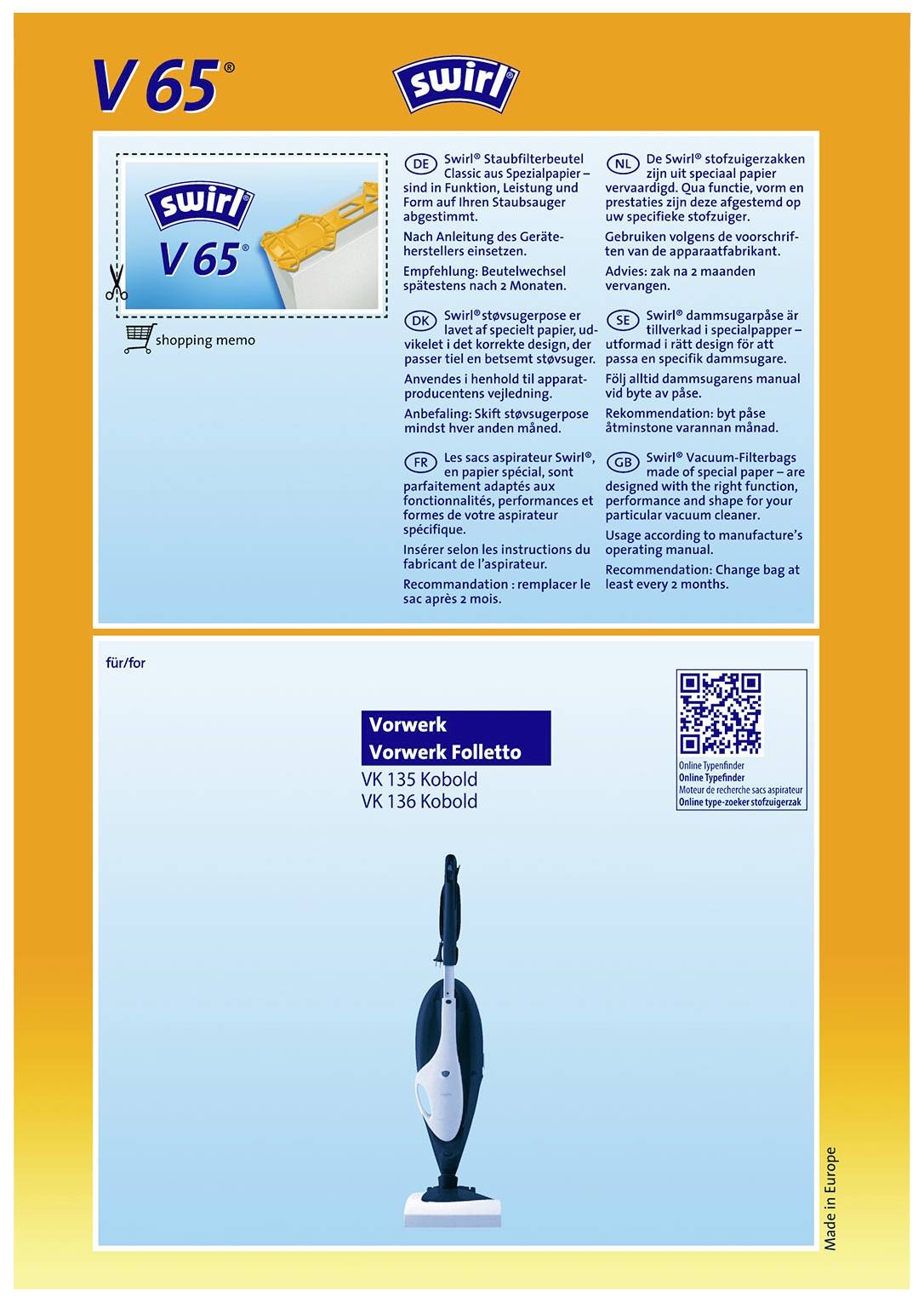 Swirl V65 Staubsaugerbeutel 4 St.