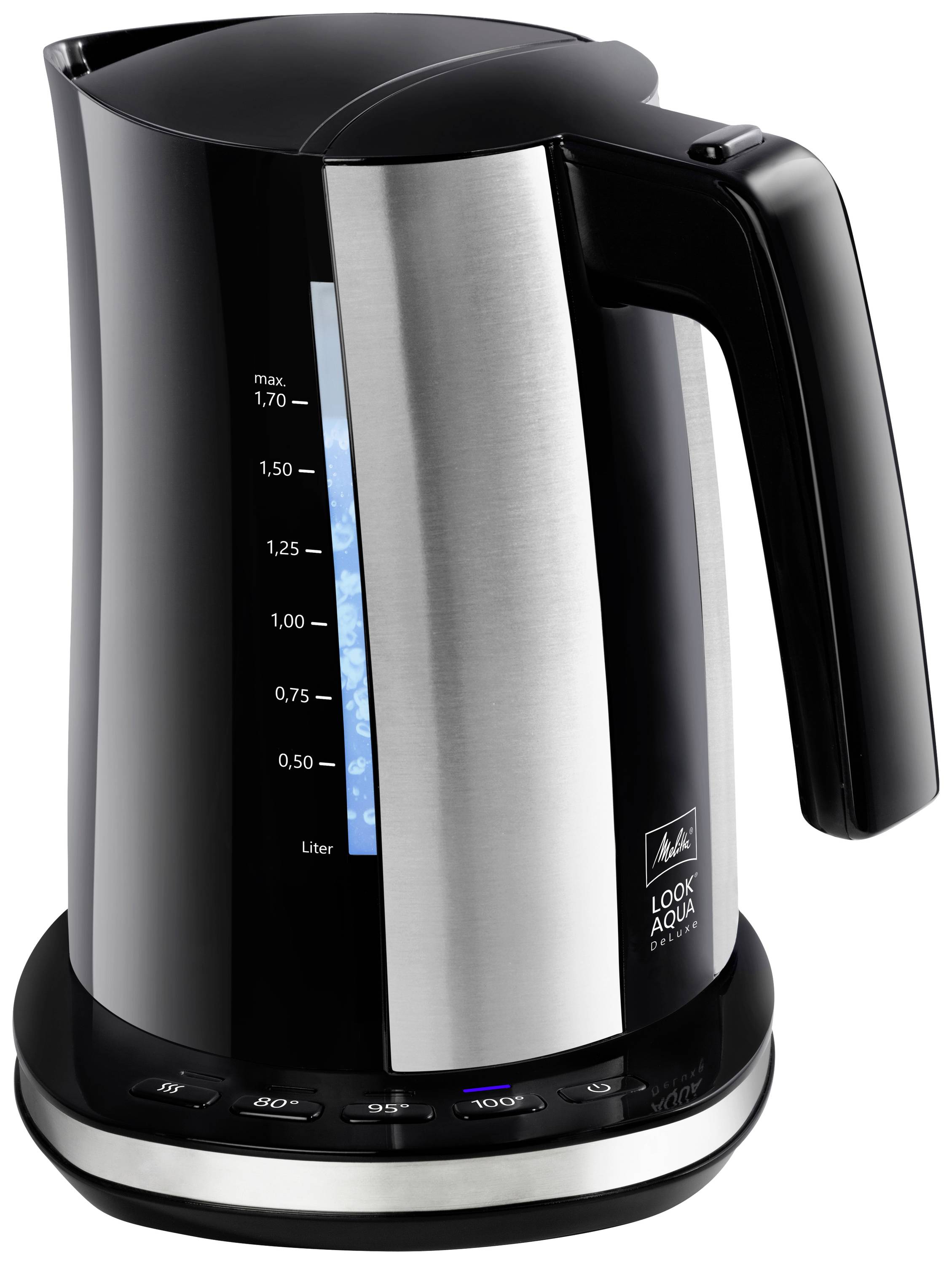 Melitta Look Aqua DeLuxe Wasserkocher schnurlos, Überhitzungsschutz, BPA-frei Fassungsvermögen: 1.7 l
