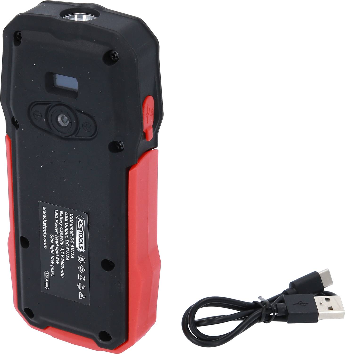 Tragbare schwarze und rote Inspektionskamera mit einem USB-Ladekabel.