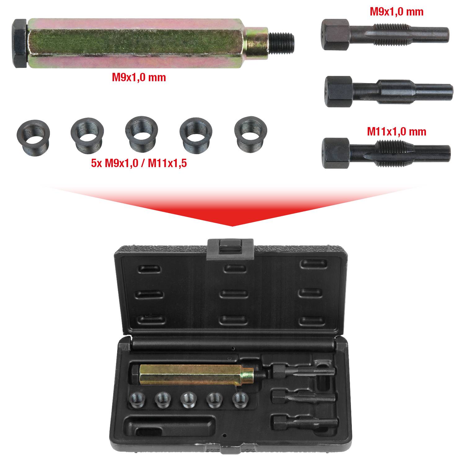 KS Tools 150.5030 THREADfix Reparatur-Satz M9x1 f.Glühkerzen,9-tlg