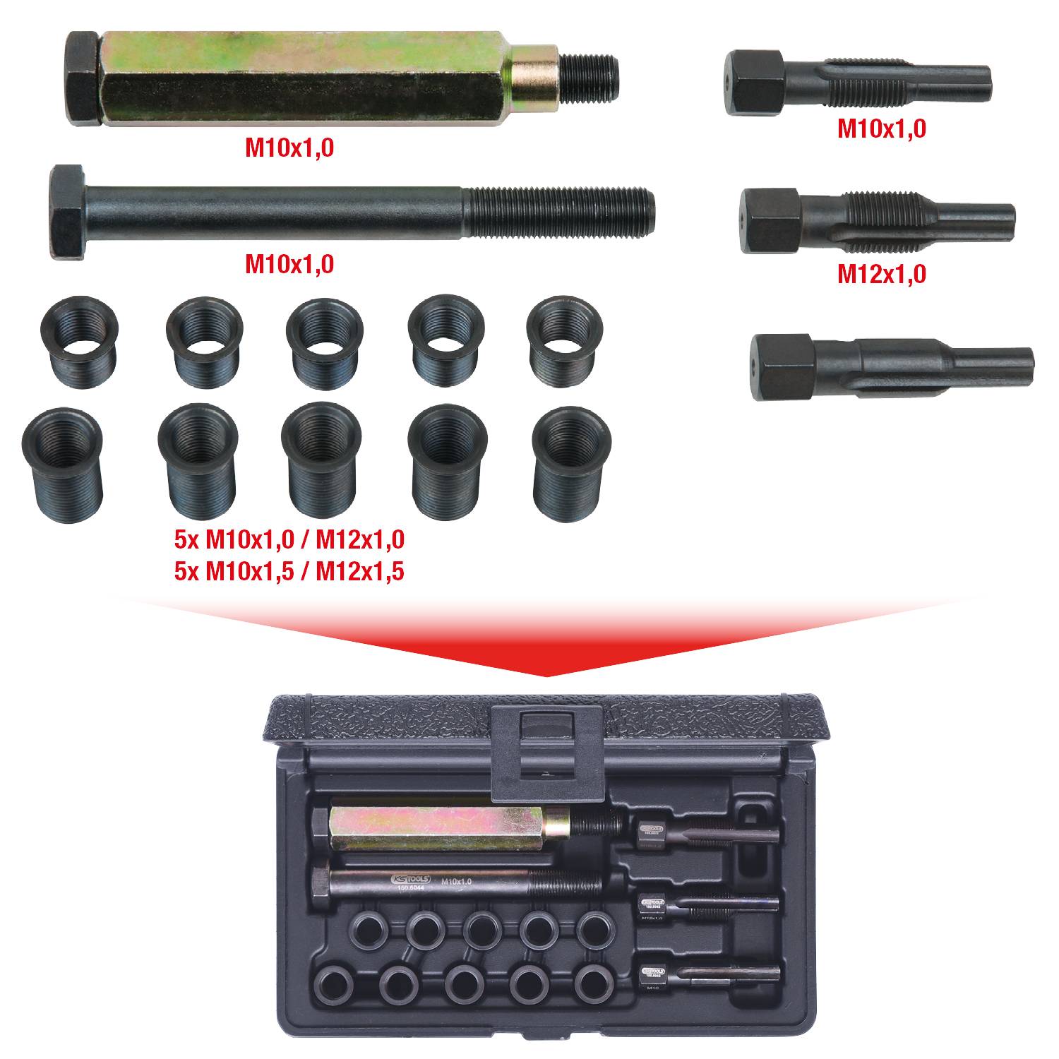 KS Tools 150.5040 THREADfix Reparatur-Satz M10x1 Glühkerzen,15-tlg